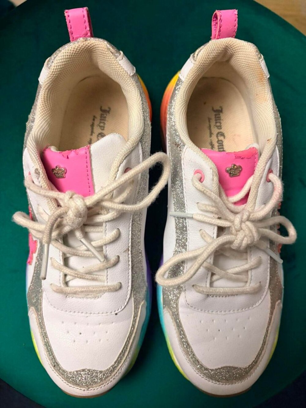 Juicy Couture Deluxe Rainbow Platform Sneakers | White Glitter Y2K - Picture 4 of 8
